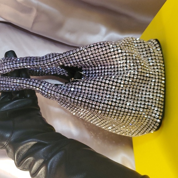 Silver Ombre Luxury Designer Style Rhinestones Top Handle Bag - Picture 5 of 9